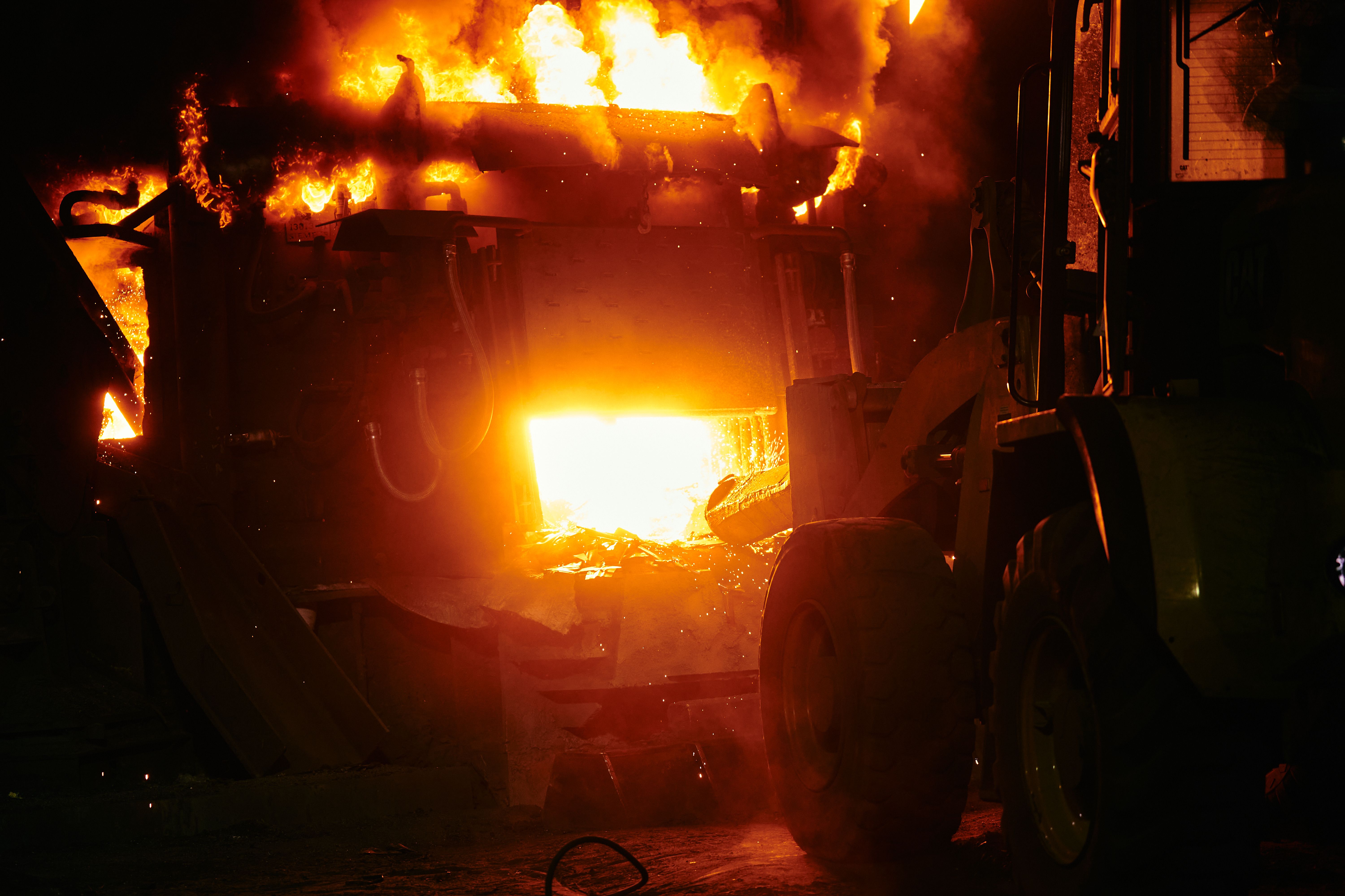 Industrial plant accident with fire and emergency response